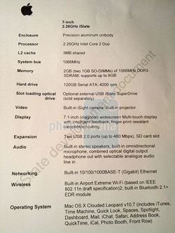 Apple iSlate spec