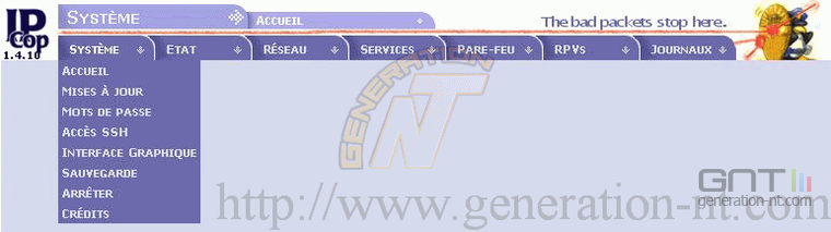 Article n° 105 - Firewall IPCop : interface web d'administration - IPCop2 - Menu Système