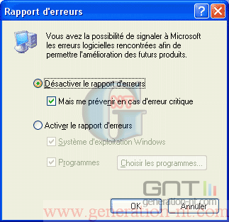 Article n° 32 - D&eacute;sactivez la demande d'envoi du rapport d'erreurs lorsqu'une application plante (Win XP) - 2