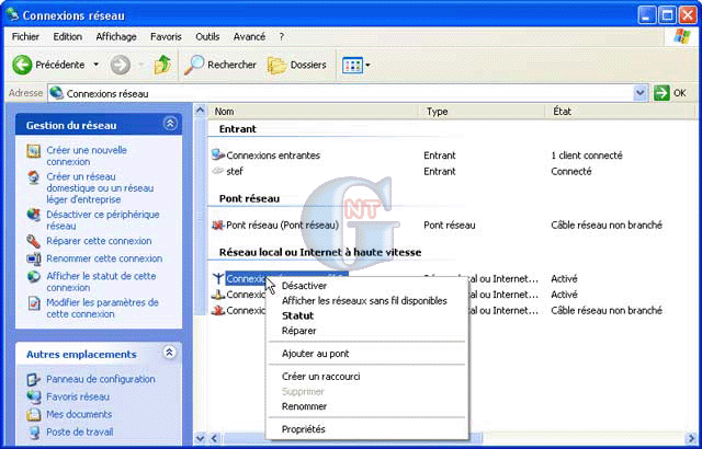 Article n° 40 - Connecter un portable en wifi sur réseau avec ICS. - capture1