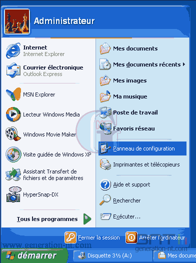 Article n° 7 - Installation de l'ADSL - modem ethernet - 03 menu démarrer administrateur windows xp