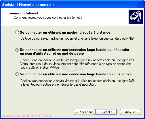 Article n° 7 - Installation de l'ADSL - modem ethernet - 11 assistant nouvelle connexion