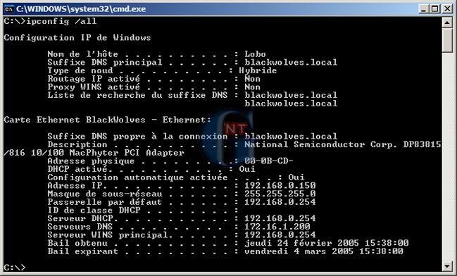 Article n° 79 - Mise en place d'un serveur DHCP Win 200x serveur. - ipconfig