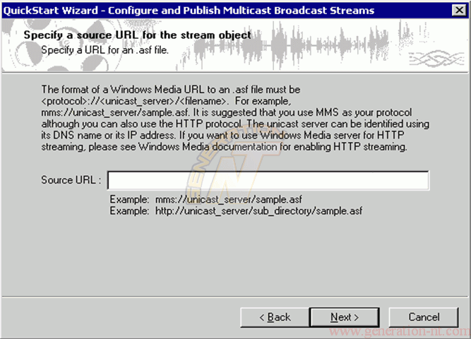 Article n° 90 - Configuration Services Windows Media - W2K Server - Multicast Stations - Stream URL