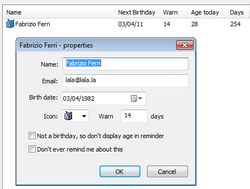 Birthday Reminder screen 1