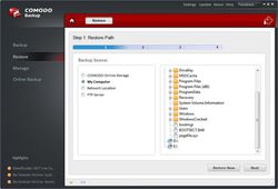 comodo backup screen 1
