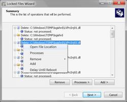 Locked Files Wizard screen 2