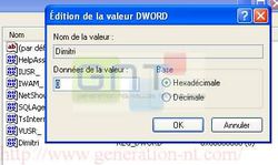 Modification de la cl&eacute; DWORD