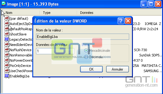 Modification de la valeur DWORD