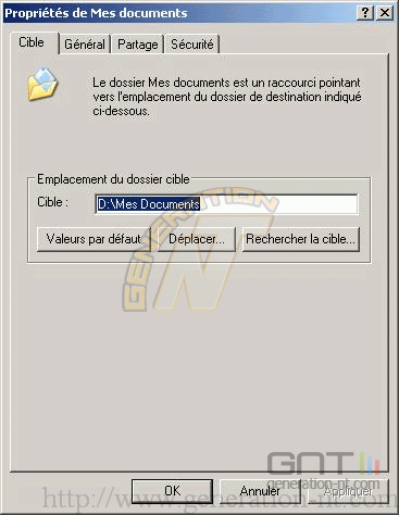Modifier cible Mes Documents