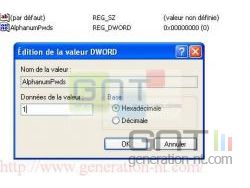 Modification de la première clé DWORD Modification de la première clé DWORD