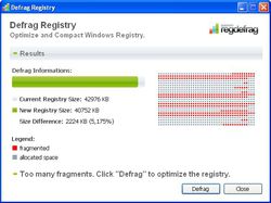 Quicksys RegDefrag screen 1