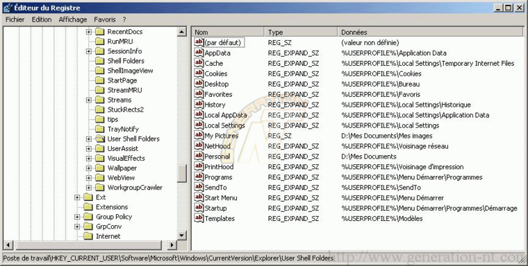 regedit - modifier la cible des dossiers utilisateurs